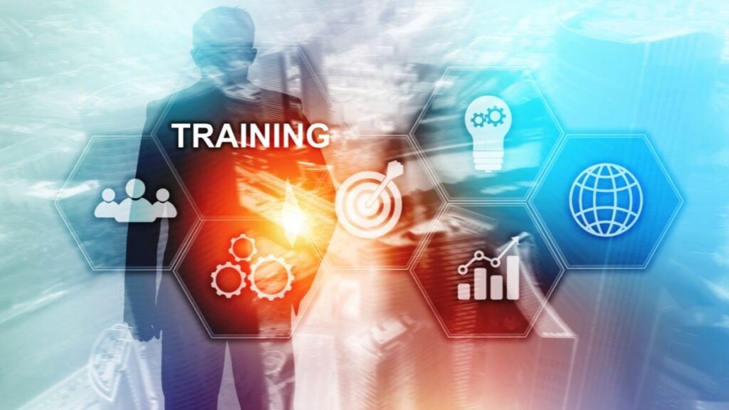 Personal training business systems graphic with icons for training, targets, operations, and growth