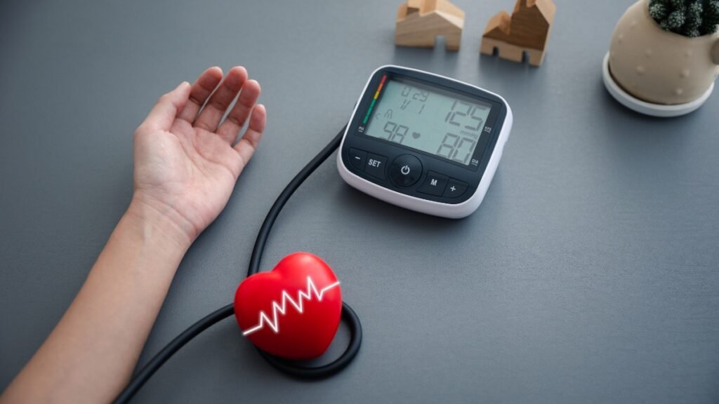 Blood pressure monitor during a simple client assessment in a personal training studio