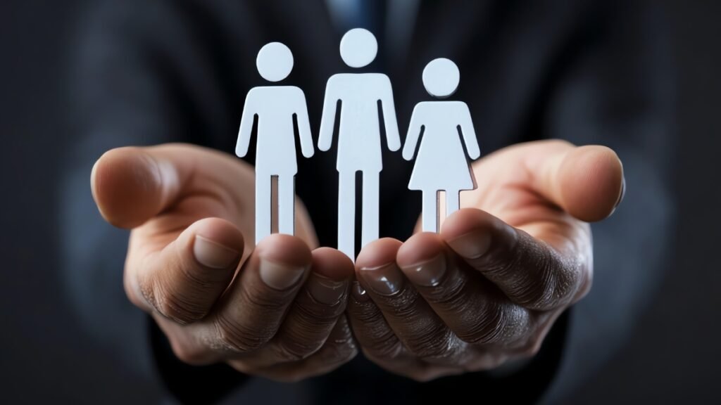 Hands holding three human figure icons, representing client retention and long-term relationships in a personal training studio