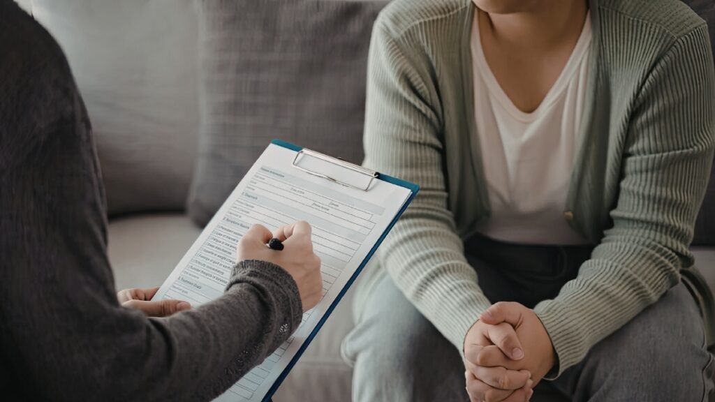 Personal training consultation with a clipboard, showing client-friendly messaging that helps book consults