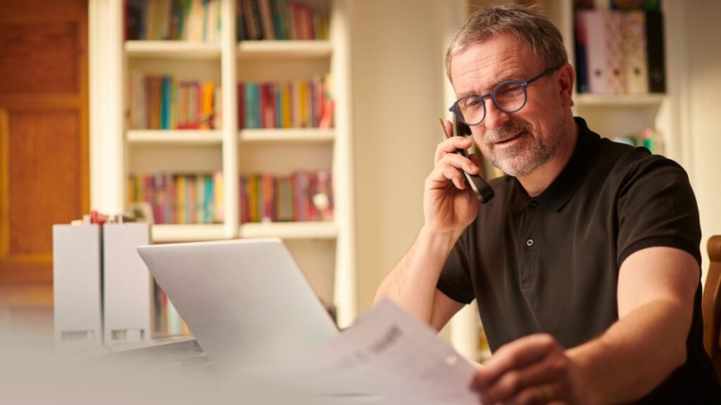 Prospective personal training studio owner reviewing startup costs and documents while working on a laptop